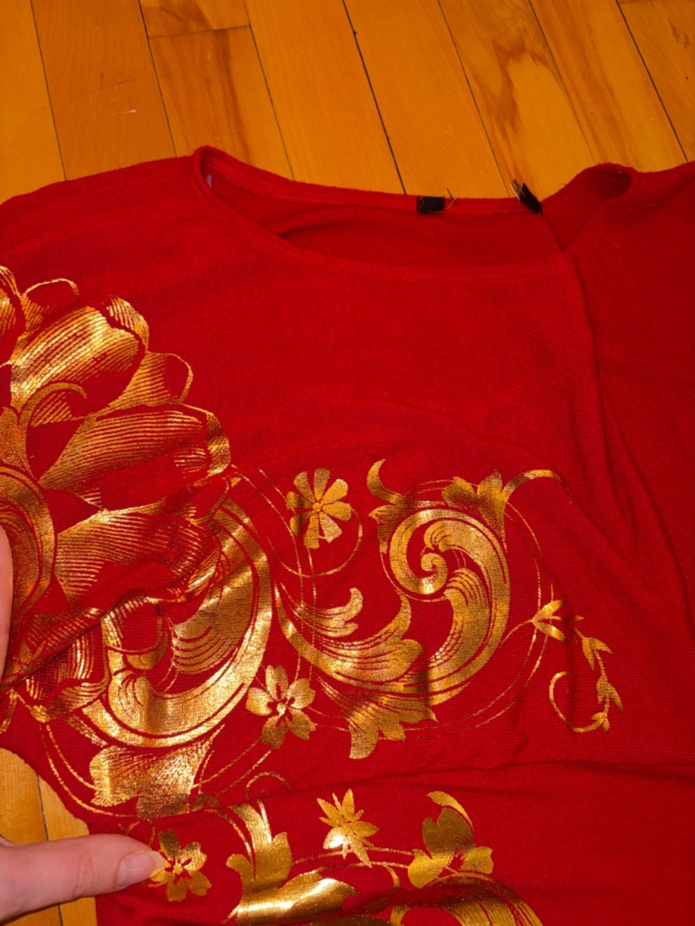 Red Women's dress with Gold Floral Foil Print